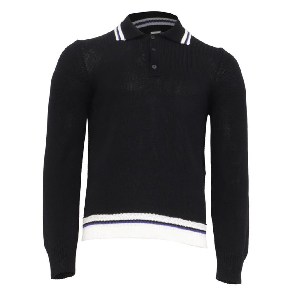 Ferragamo Knitted Long Sleeve Polo Shirt in Black Viscose